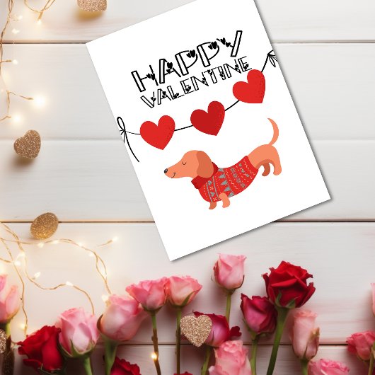 Niedliche Dackel mit Herzbanner Happy Valentine