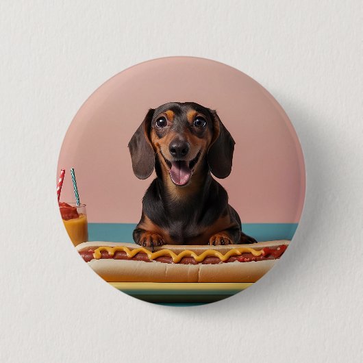 Niedliche Dackel mit Hot Dog Button (Vorderseite)