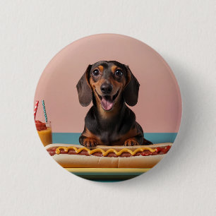 Niedliche Dackel mit Hot Dog Button