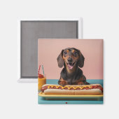 Niedliche Dackel mit Hot Dog Magnet (Vorderseite/Rückseite)