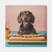 Niedliche Dackel mit Hot Dog Magnet (Vorne)