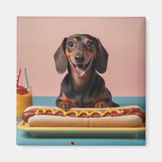 Niedliche Dackel mit Hot Dog Magnet (Vorne)