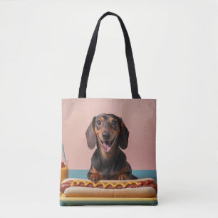 Niedliche Dackel mit Hot Dog Tasche