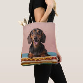 Niedliche Dackel mit Hot Dog Tasche (Von Nahem)