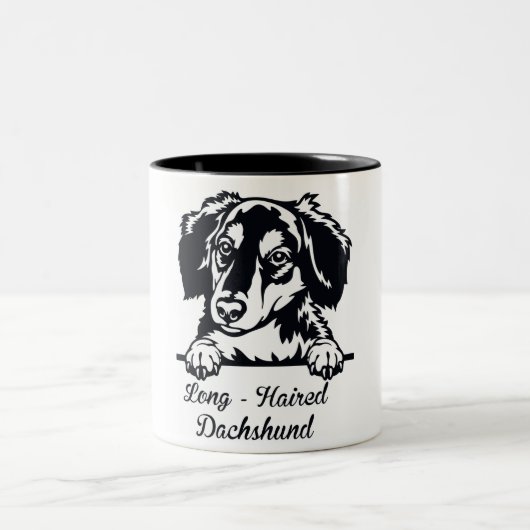 Niedliche Dackel mit langer Haare Zwei-Tone-Kaffee Zweifarbige Tasse (Mittel)