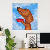 Niedliche Dackel mit roter Schüssel Poster (Heimbüro)