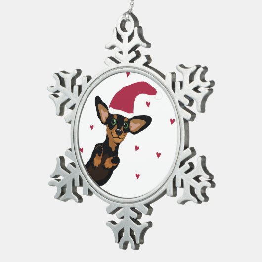 Niedliche Dackel mit Schneeflocken Zinn-Ornament (Rechts)
