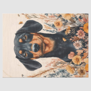 Niedliche Dackel mit Wildblumen Decoupage Seidenpapier