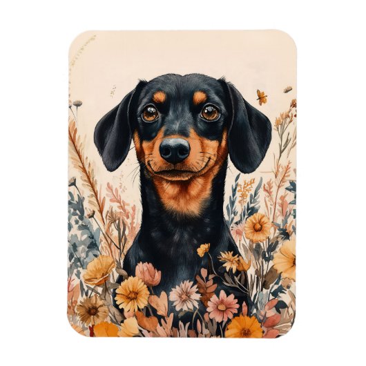 Niedliche Dackel mit Wildblumen flexibel Magnet (Vertikal)