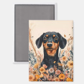Niedliche Dackel mit Wildblumen Malerei Magnet (Vorderseite/Rückseite)