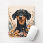Niedliche Dackel mit Wildblumen Malerei Mousepad (Mit Mouse)