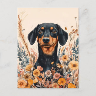 Niedliche Dackel mit Wildblumen Malerei Postkarte