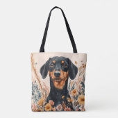 Niedliche Dackel mit Wildblumen Malerei Tasche (Rückseite)