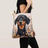 Niedliche Dackel mit Wildblumen Malerei Tasche (Von Nahem)