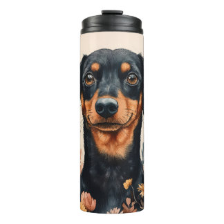 Niedliche Dackel mit Wildblumen Malerei Thermosbecher