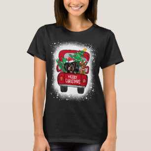 Niedliche Dackel Red Truck Frohe Weihnachten geble T-Shirt