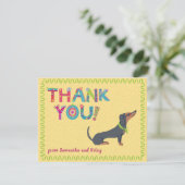Niedliche Dackel Spaß farbenfrohe Blumenbriefe Dankeskarte (Stehend Vorderseite)