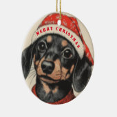 Niedliche Dackel, Vintag frohe Weihnachten Keramik Ornament (Rechts)