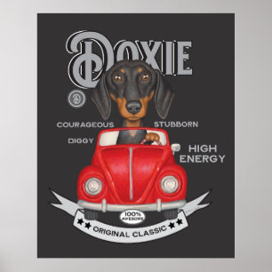 Niedliche Dackel Vintages Fahrzeug Poster