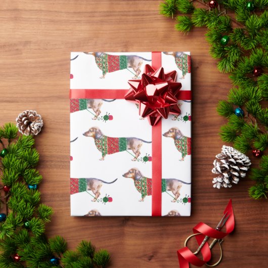 Niedliche Dackel Wasserfarbe Hund im Weihnachtsjum Geschenkpapier (Feiertagsgeschenk)