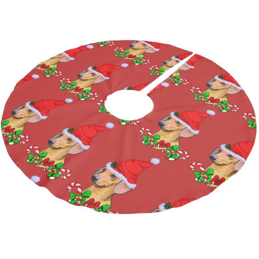 Niedliche Dackel Weihnachten froh Polyester Weihnachtsbaumdecke (Schrägansicht)