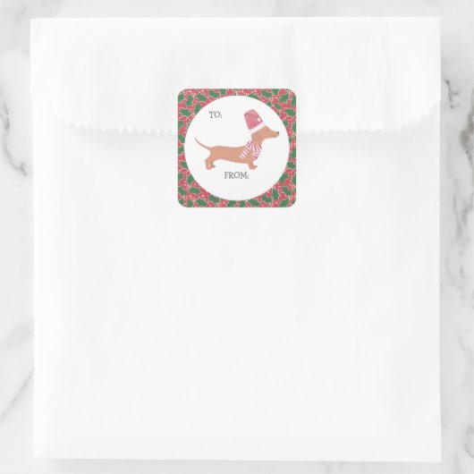 Niedliche Dackel Weihnachten Quadratischer Aufkleber (Tasche)