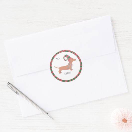 Niedliche Dackel Weihnachten Runder Aufkleber (Umschlag)