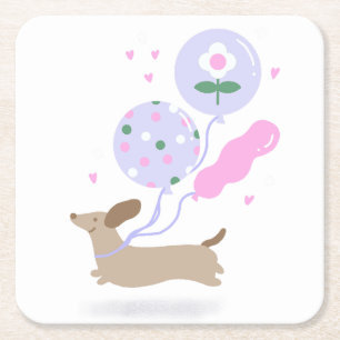 Niedliche Dackel Weiner Dog Lover Party Rosa Rechteckiger Pappuntersetzer