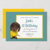 Niedliche Dackel Welpe - 1. Geburtstag Einladung (Vorne/Hinten)