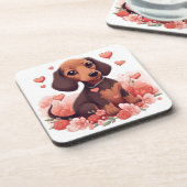 Niedliche Dackel Welpe Liebe Getränkeuntersetzer (Linke Seite)