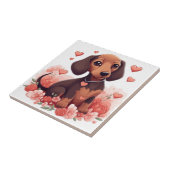 Niedliche Dackel Welpe mit Herz Fliese (Seite)