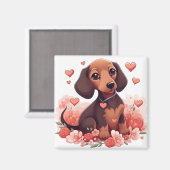 Niedliche Dackel Welpe mit Herz Magnet (Vorderseite/Rückseite)
