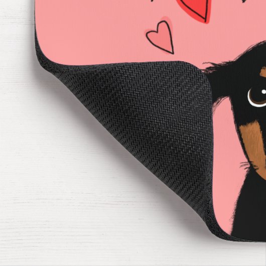 Niedliche Dackel Welpe mit Valentinherzen Mousepad (Ecke)