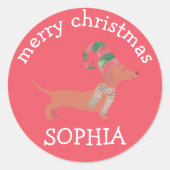 Niedliche Dackel Welpen Hundeliebhaber Frohe Weihn Runder Aufkleber (Vorderseite)