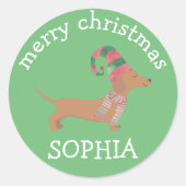 Niedliche Dackel Welpen Hundeliebhaber Frohe Weihn Runder Aufkleber (Vorderseite)