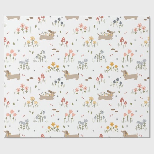Niedliche Dackel Wildblume Geburtstag Party Geschenkpapier (Flach)