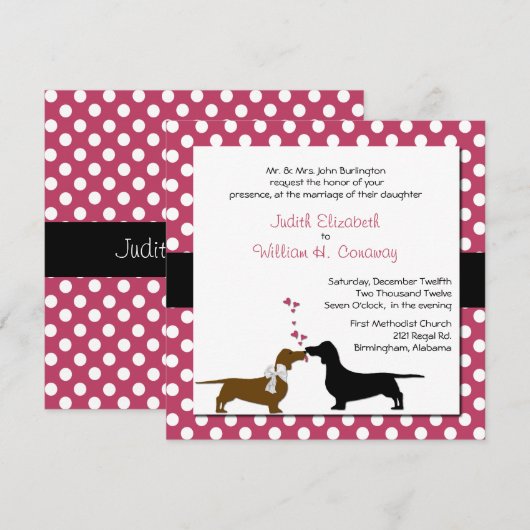 Niedliche Dackeln, die Einladung Wedding sind (Vorne/Hinten)