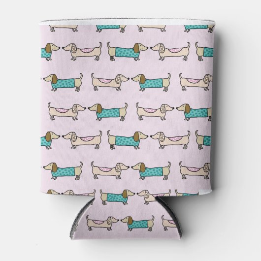 Niedliche Dackeln in Rosa Dosenkühler (Vorderseite)