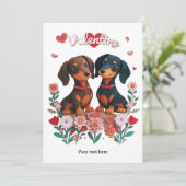 Niedliche Dackeln Wurstwaren Hunde Valentinstag Feiertagskarte (Stehend Vorderseite)