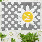 Niedliche Däisie auf dunkelgrauen Polka-Punkten Handtuch (Gefaltet)