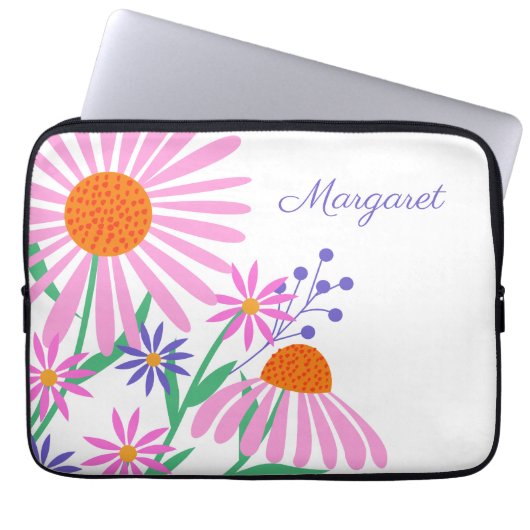 Niedliche Daisies individuelle Name Laptop-Ärmel Laptopschutzhülle (Vorderseite)