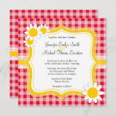 Niedliche Daisy auf Retro Scarlet Red Gingham Patt Einladung (Vorne/Hinten)
