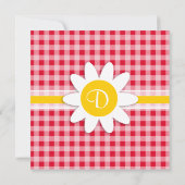 Niedliche Daisy auf Retro Scarlet Red Gingham Patt Einladung (Rückseite)