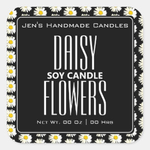 Niedliche Daisy Blume Muster Schwarz-weiße Kerzen Quadratischer Aufkleber