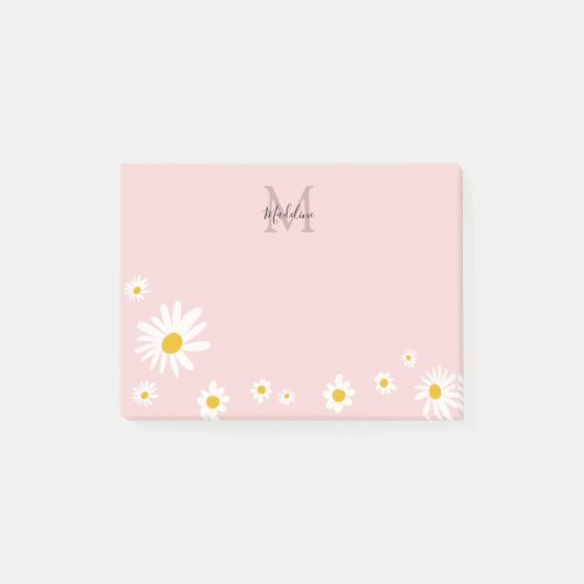 Niedliche Daisy Blume Rosa Modernes Monogramm Post-it Klebezettel (Vorderseite)