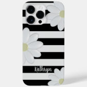 Niedliche Daisy-Floral Black und White Stripes Case-Mate iPhone Hülle (Rückseite)