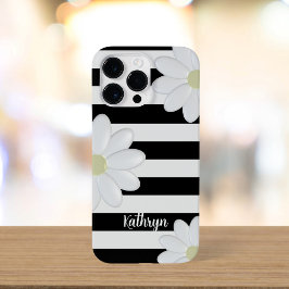 Niedliche Daisy-Floral Black und White Stripes Case-Mate iPhone Hülle