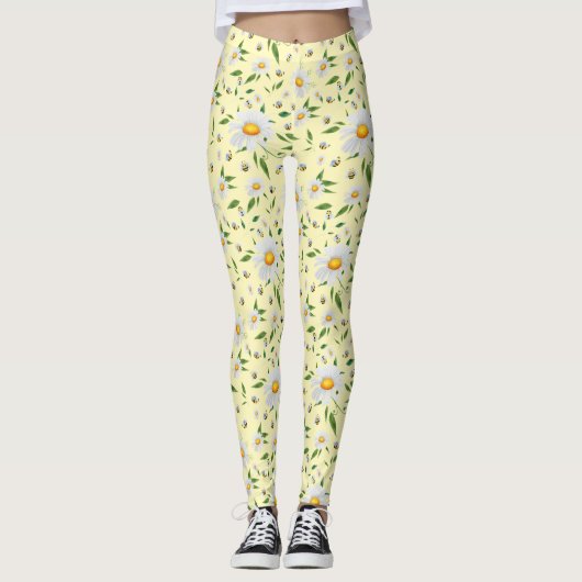 Niedliche Daisy und Bienen Blumenmuster Legg Leggings (Vorderseite)