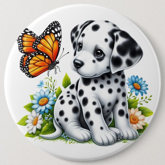 Niedliche Dalmatiner- und Schmetterlingsfreunde Button (Vorderseite)