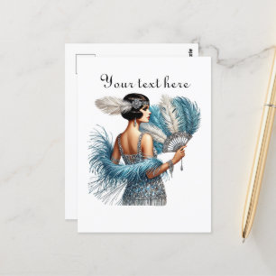 Niedliche Dame fügt Text hinzu Postkarte